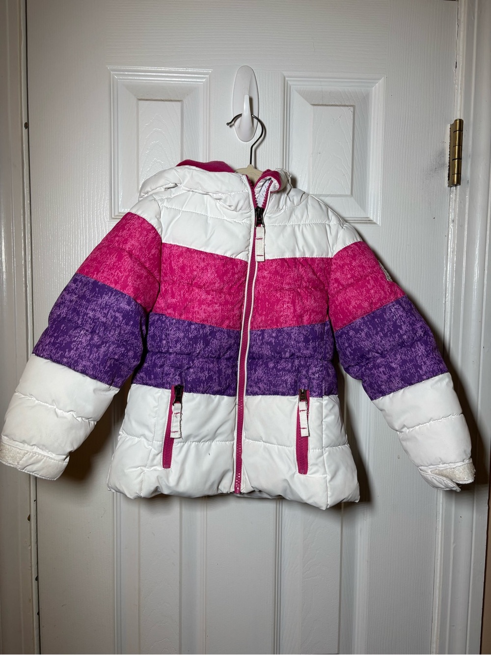 32 Degrees white/pink/purple girls 3T puffer coat